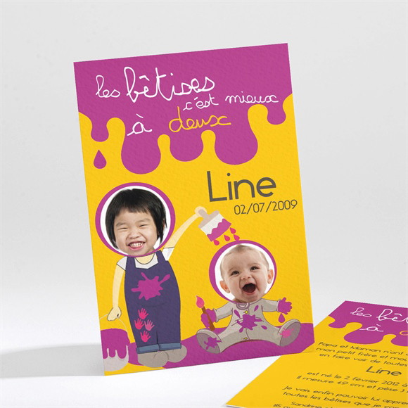 Faire-part naissance Les bêtises à deux violet réf.N21106