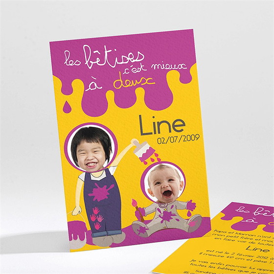 Faire-part naissance les bêtises à deux violet