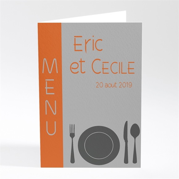 Menu mariage Annonce en gris et orange réf.N40109