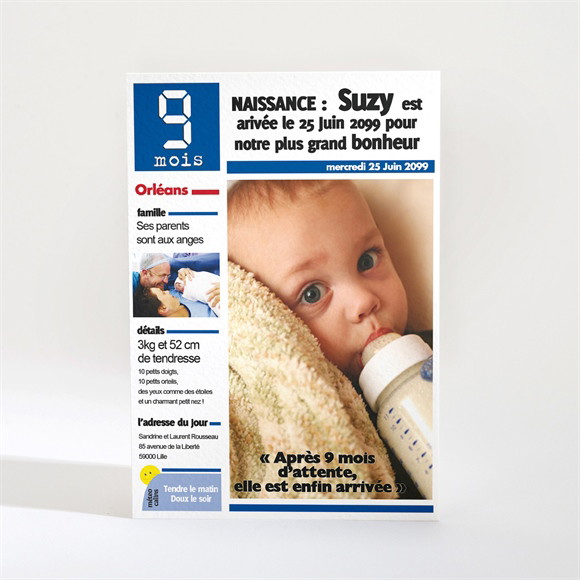 Faire-part naissance Journal 9 mois original réf.N21007