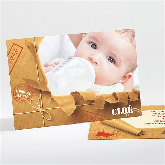 Faire-part naissance paquet fragile