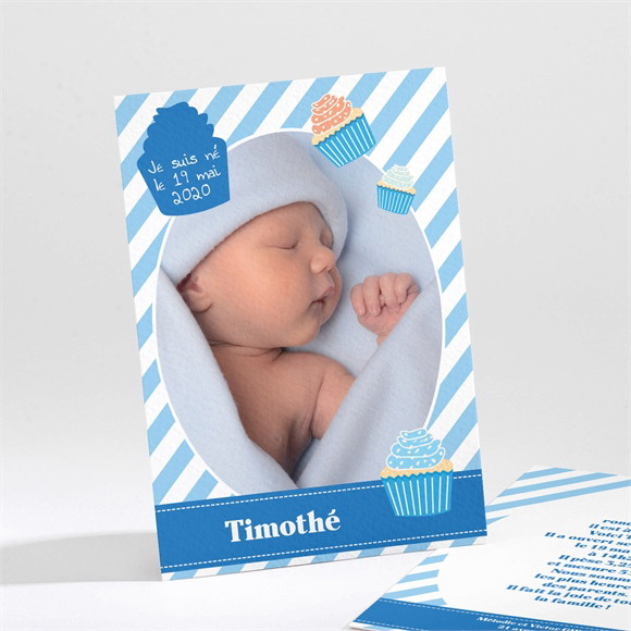 Faire-part naissance Rayé Bleu et Blanc réf.N21101