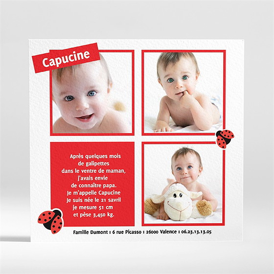 Faire-part naissance en rouge