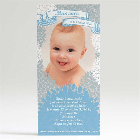 Faire-part naissance Gris et Bleu réf.N22004