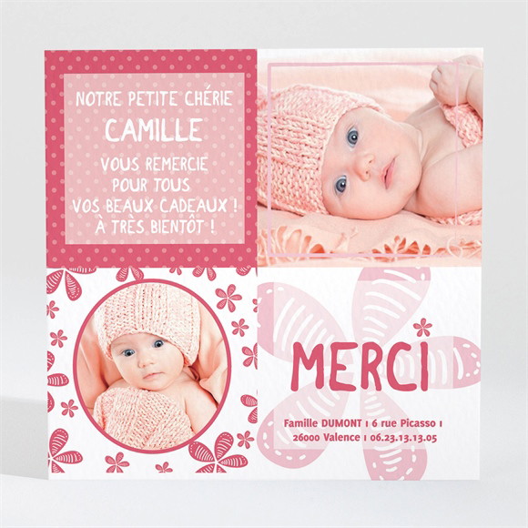 Remerciement naissance Médaillon fleuri réf.N30001