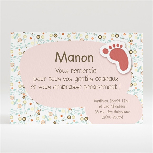 Remerciement naissance Petits pieds et Liberty réf.N12013