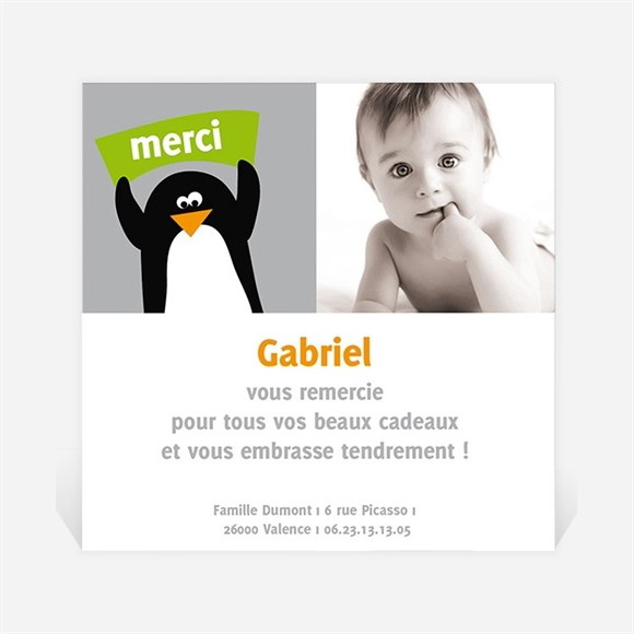 Remerciement naissance Notre Petit Pingouin réf.N30004