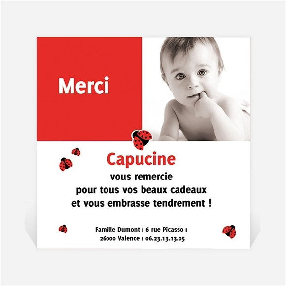 Remerciement naissance En rouge réf.N30006