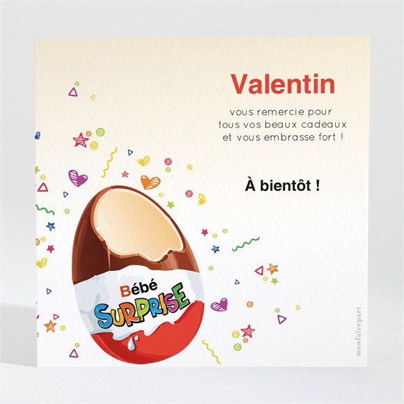 Remerciement naissance Petit Oeuf Surprise réf.N30007