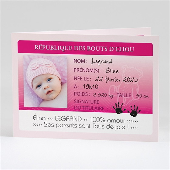 Faire-part naissance ma petite pièce d'identité