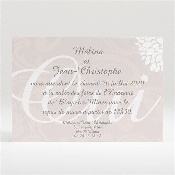 Carton d'invitation mariage Oui avec prénoms mariés réf.N12083