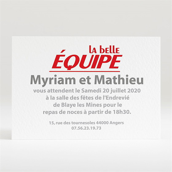 Carton d'invitation mariage la belle equipe