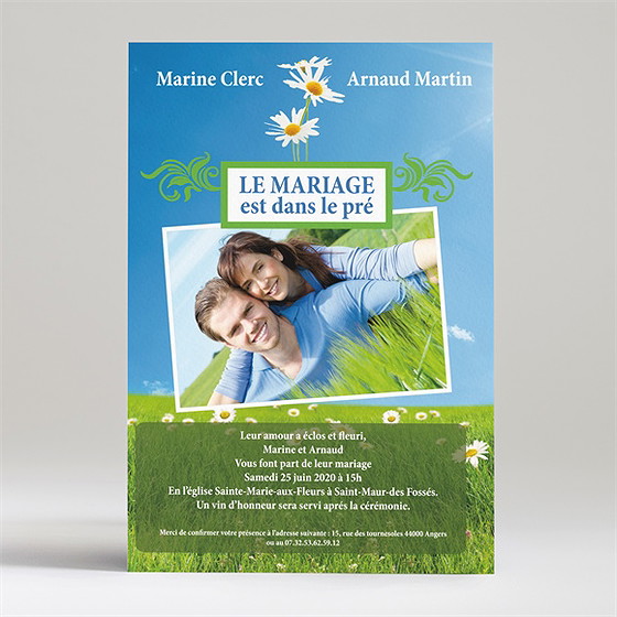 Faire-part mariage notre mariage est dans le pré