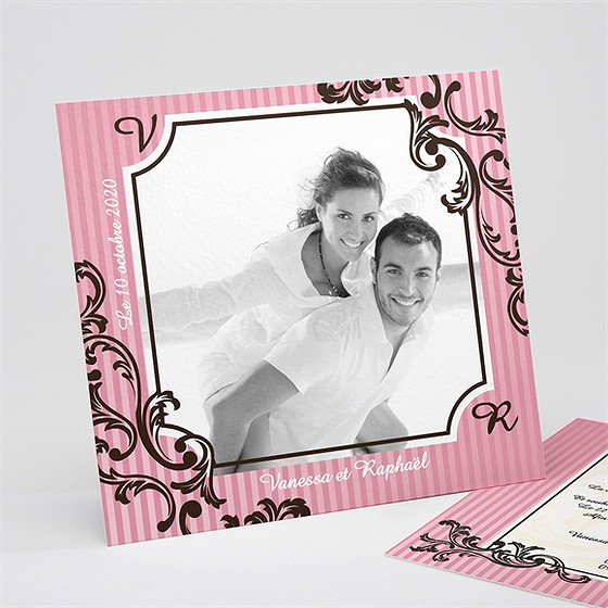 Faire-part mariage carte baroque rose
