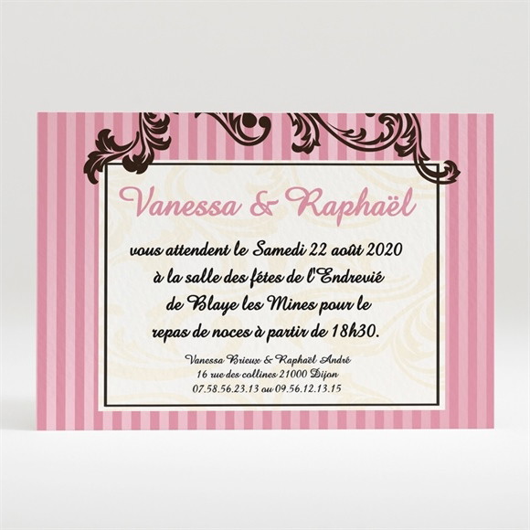 Carton d'invitation mariage Carte baroque rose réf.N12094