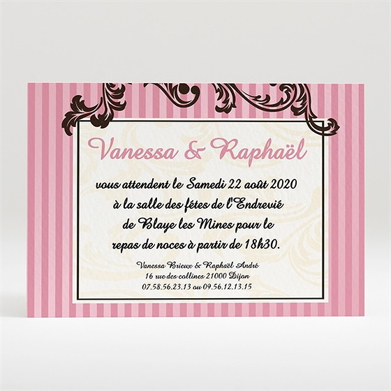 Carton d'invitation mariage carte baroque rose