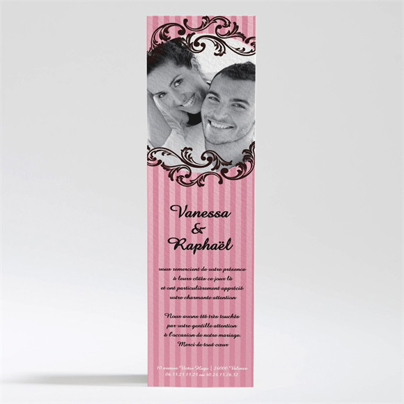 Remerciement mariage Carte baroque rose réf.N20043