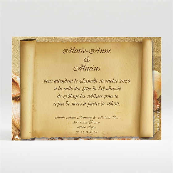 Carton d'invitation mariage parchemin vintage