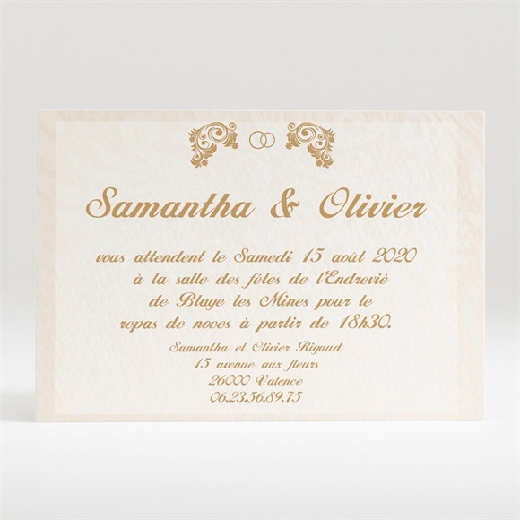 Carton d'invitation mariage Beige et blanc réf.N12098