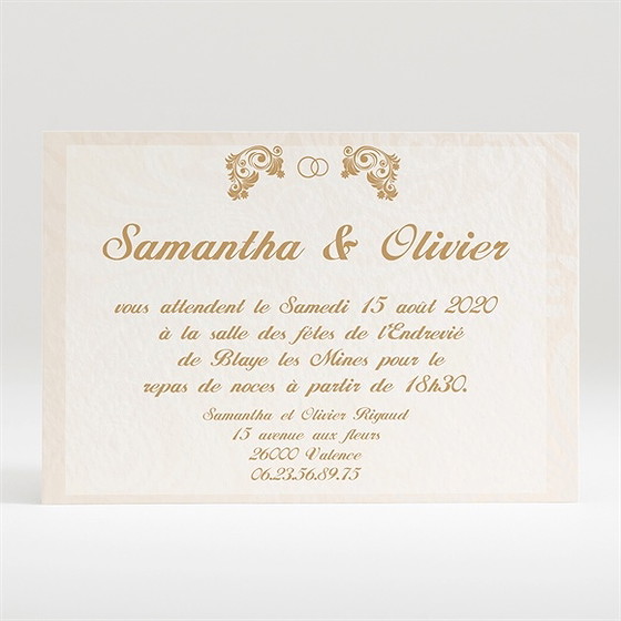 Carton d'invitation mariage beige et blanc