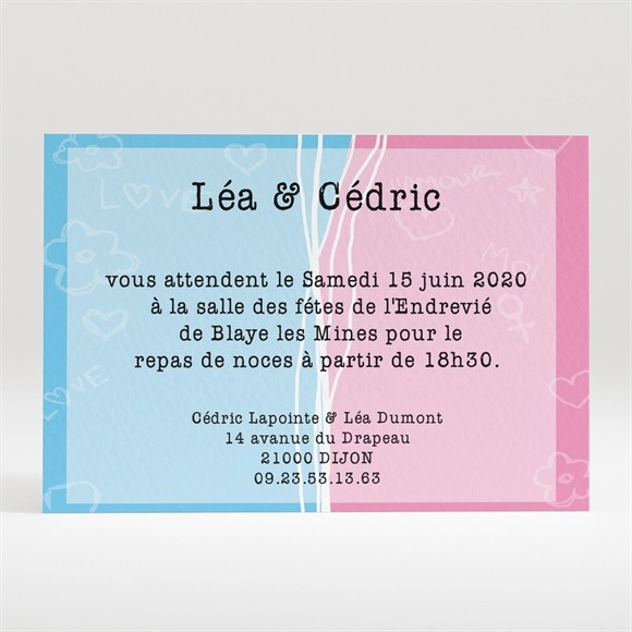 Carton d'invitation mariage Un gars une fille se marient ! réf.N12097