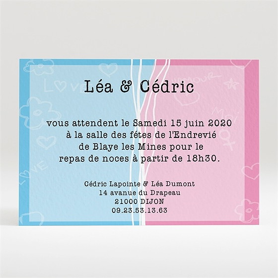 Carton d'invitation mariage un gars une fille se marient !