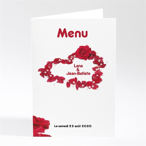 Menu mariage Roses rouge et perles réf.N40159