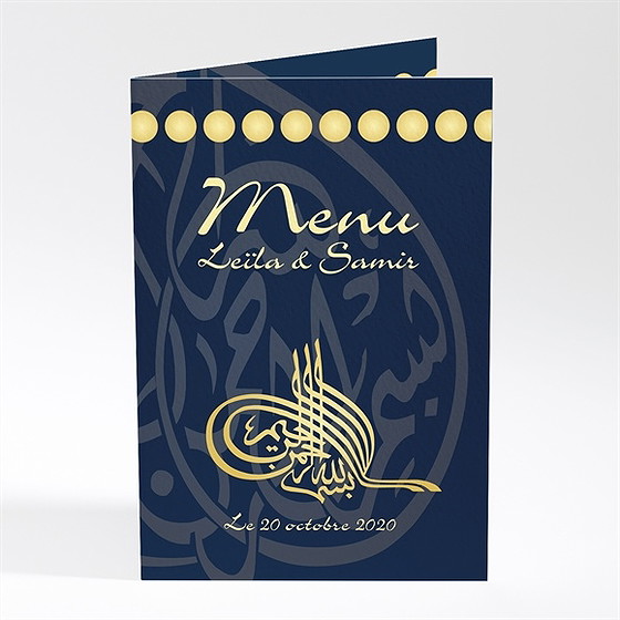 Menu mariage noir et or