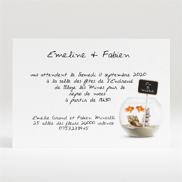 Carton d'invitation mariage Comme des poissons dans l'eau réf.N120109