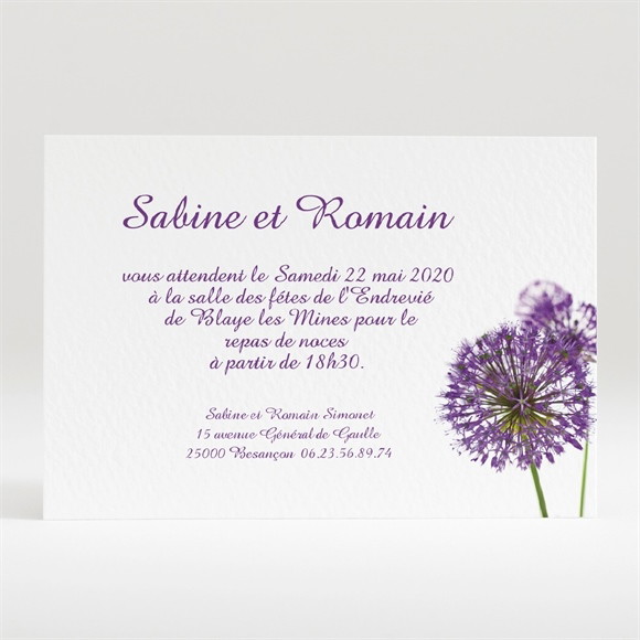 Carton d'invitation mariage Fleurs au vent réf.N120115