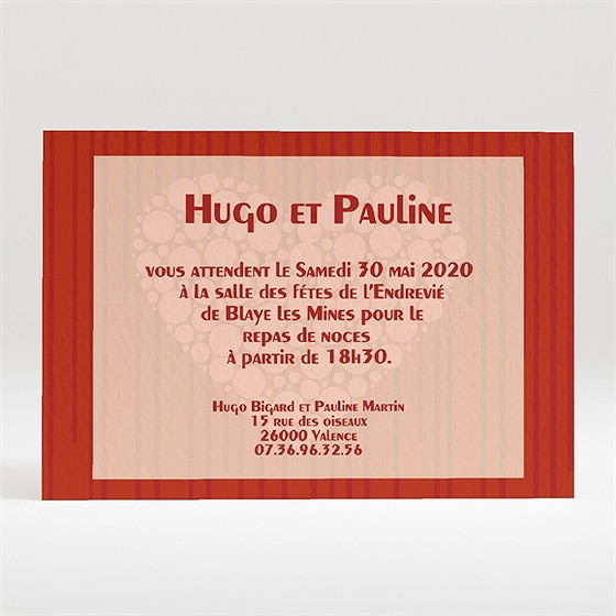 Carton d'invitation mariage rouge et romantique