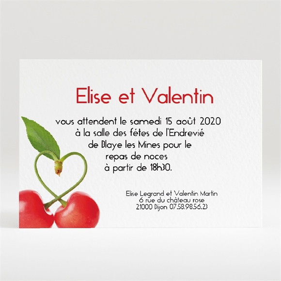 Carton d'invitation mariage Jolie Cerise réf.N120123