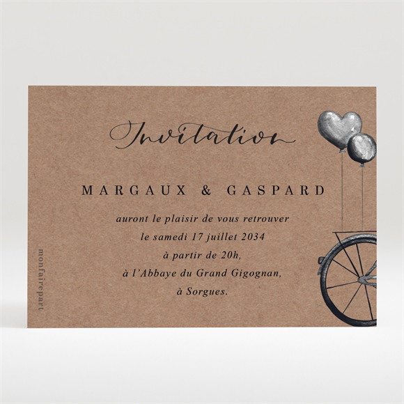 Carton d'invitation mariage Vélo vintage réf.N120124