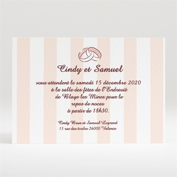Carton d'invitation mariage Rayures blanches et beiges réf.N120133
