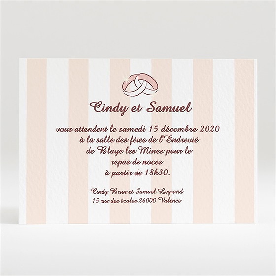 Carton d'invitation mariage rayures blanches et beiges
