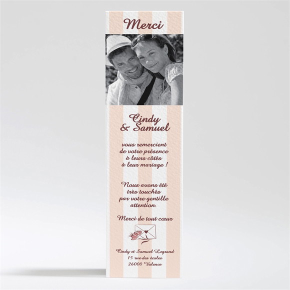 Remerciement mariage Rayures blanches et beiges réf.N20082