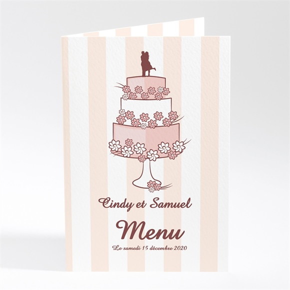 Menu mariage Rayures blanches et beiges réf.N40186