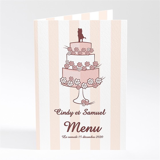 Menu mariage rayures blanches et beiges