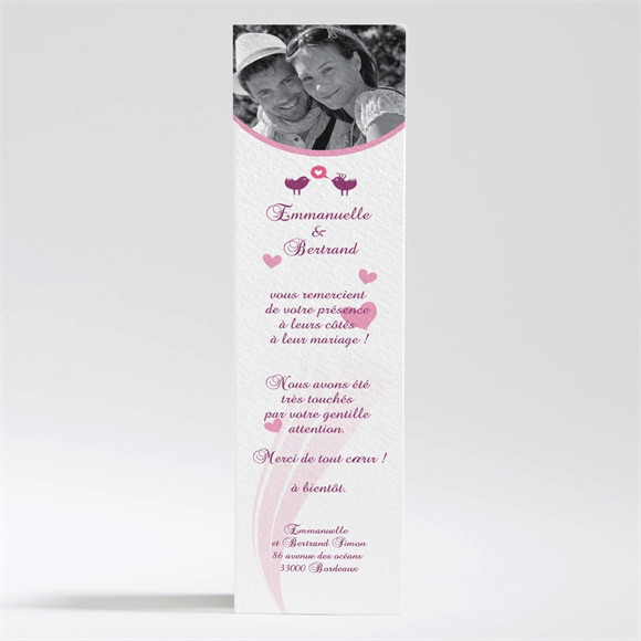 Remerciement mariage Oiseaux roses et violets réf.N20086
