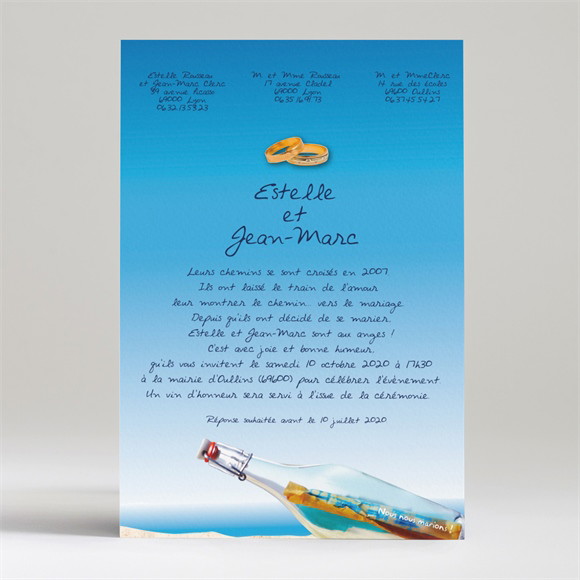 Faire-part mariage Une bouteille à la mer réf.N24007