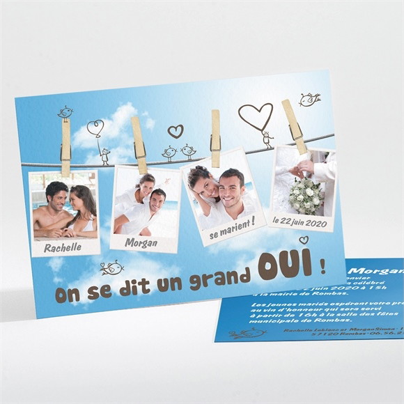 Faire-part mariage le fil à linge mariage réf.N11120