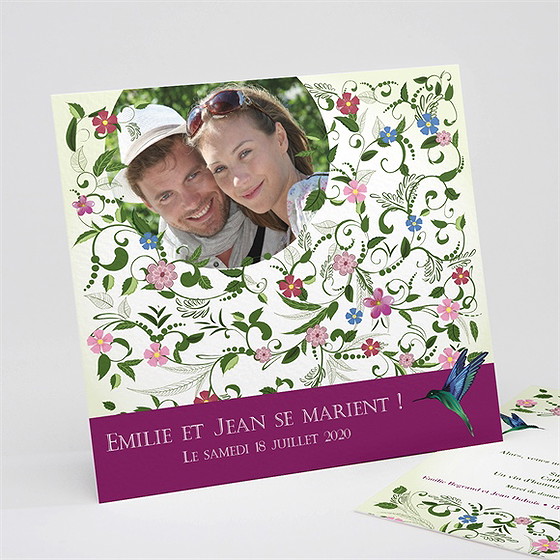 Faire-part mariage champêtre violet