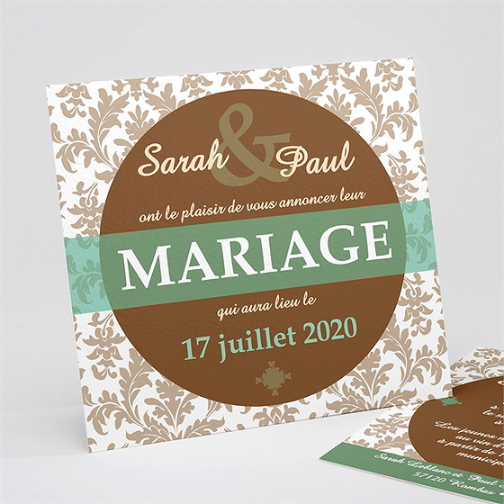 Faire-part mariage carte marron et verte