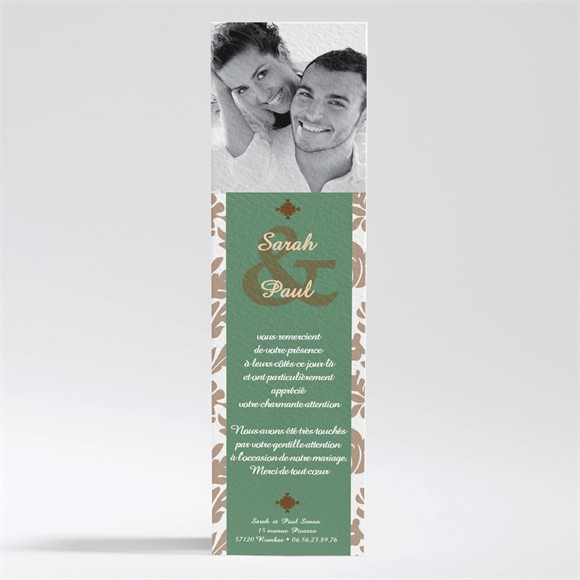 Remerciement mariage Carte marron et verte réf.N20092