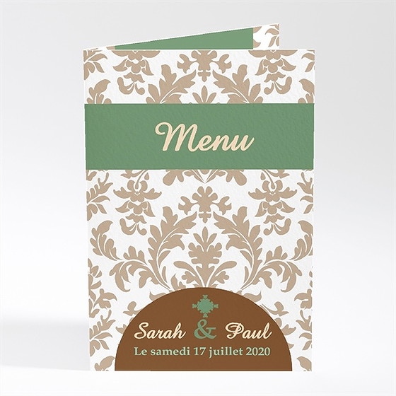 Menu mariage carte marron et verte