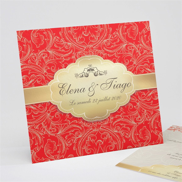 Faire-part mariage Baroque rouge et or réf.N31117