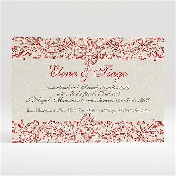 Carton d'invitation mariage baroque rouge et or
