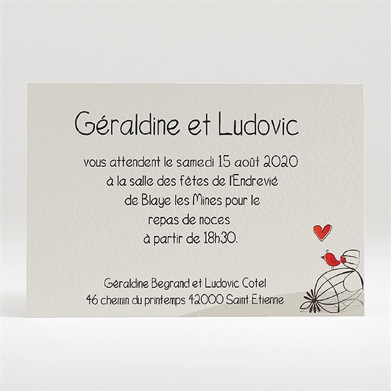 Carton d'invitation mariage fleurs rouges et grises