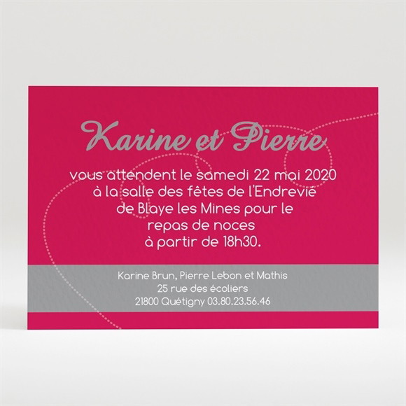 Carton d'invitation mariage Framboise et gris photo réf.N120153