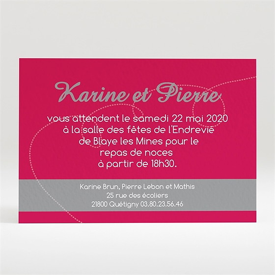Carton d'invitation mariage framboise et gris photo